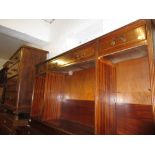 Reproduction mahogany dwarf open bookcase with three drawers together with a similar smaller