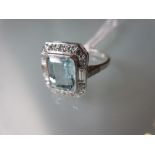 18ct White gold octagonal aquamarine and diamond cluster ring