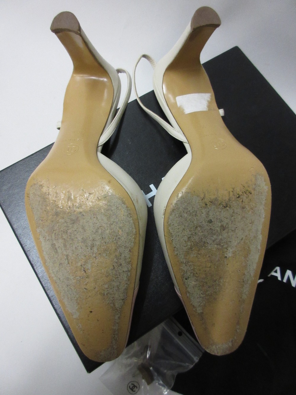 Pair of Chanel ladies light beige and pink slingback shoes, - Image 2 of 2