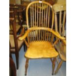 20th Century Windsor armchair together with a pair of similar side chairs