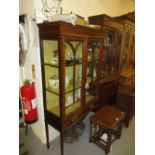 Edwardian mahogany and chequer line inlaid display cabinet,