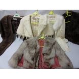 Group of four various ladies fur stoles and a fur collared ladies jacket