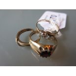 Three various yellow gold dress rings