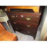 19th Century stained pine chest of two short and two long drawers with brass handles