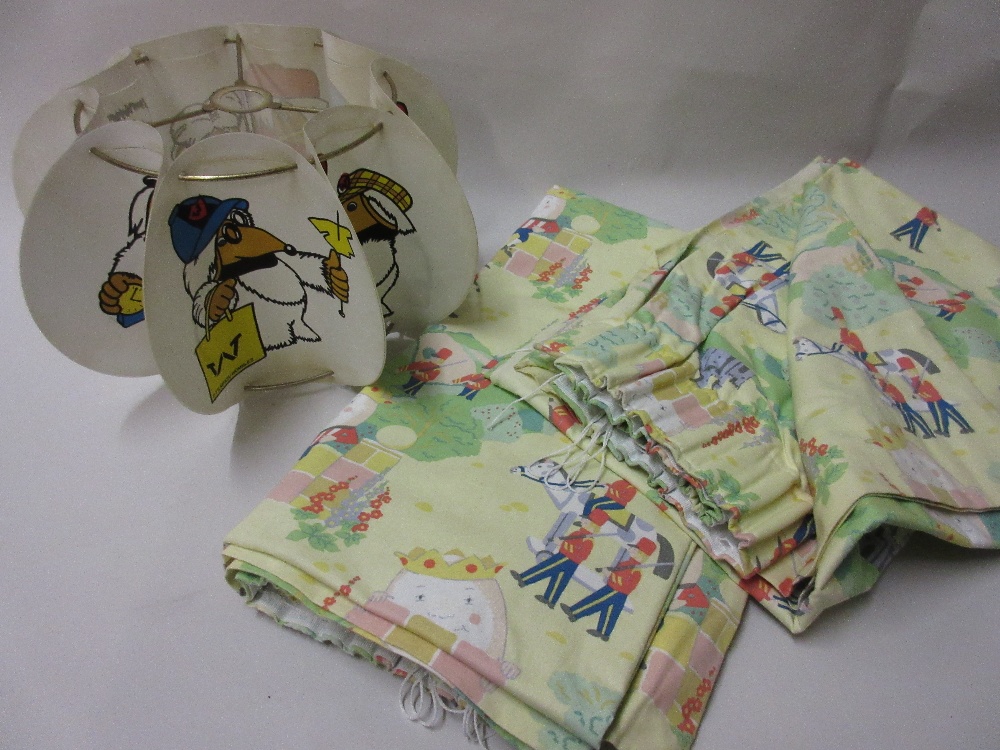 Pair of lined Laura Ashley Humpty Dumpty curtains and a Wombles lampshade