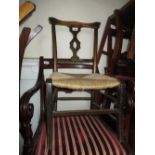 19th Century beech rush seated childs chair together with a 19th Century stick back childs chair