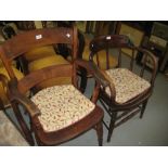 Victorian beechwood open armchair together with an oak captains chair