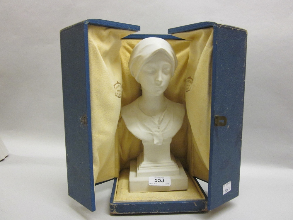 1920's Sevres bisque bust of a girl, signed A.L. and G.R., 10.