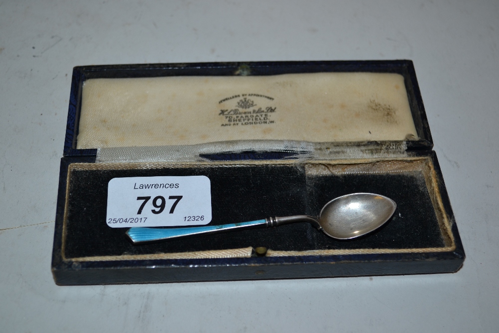 Continental silver and blue enamel coffee spoon