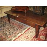 Large rectangular Far Eastern hardwood coffee table with a single drawer on square tapering