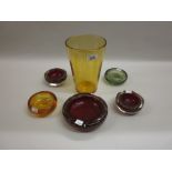 20th Century bubble glass vase together with five various glass ashtrays