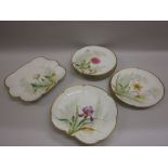 19th Century English eight piece part dessert service hand painted with botanical specimens (one