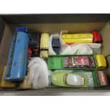 Box containing a collection of twenty two various mid 20th Century Dinky toys die-cast model