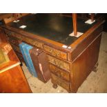 Mid 20th Century figured walnut twin pedestal desk,