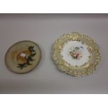 19th Century English Davenport plate painted with flowers and an Art Pottery plate