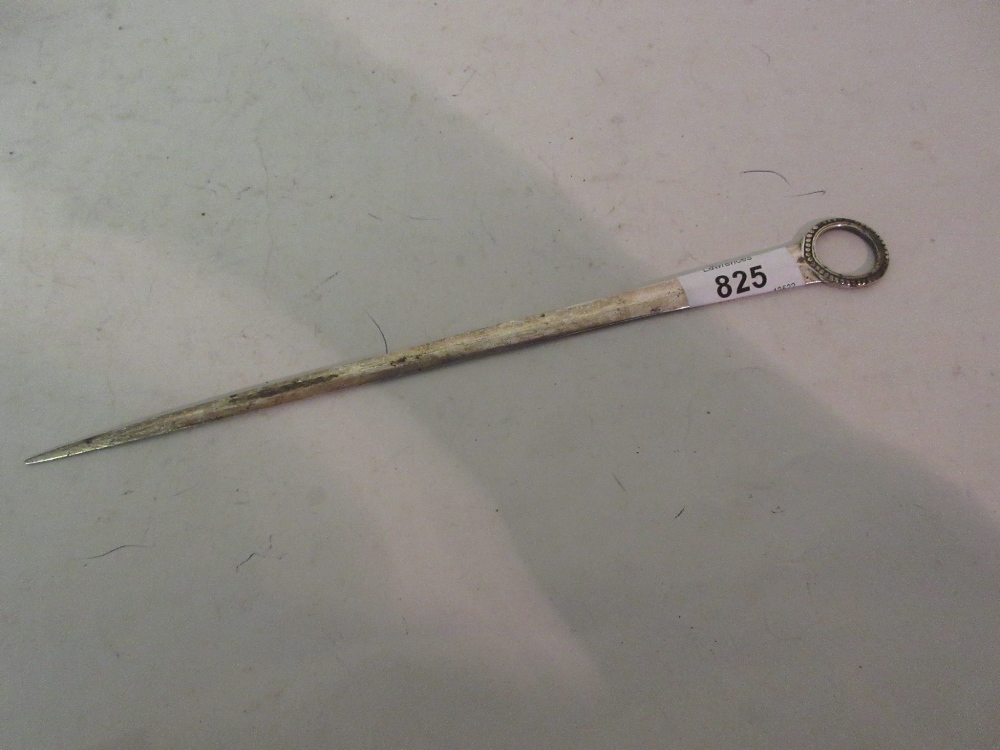 George III silver meat skewer with circular bead pattern handle, maker T.C.