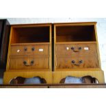 Pair of reproduction yew wood bedside cabinets