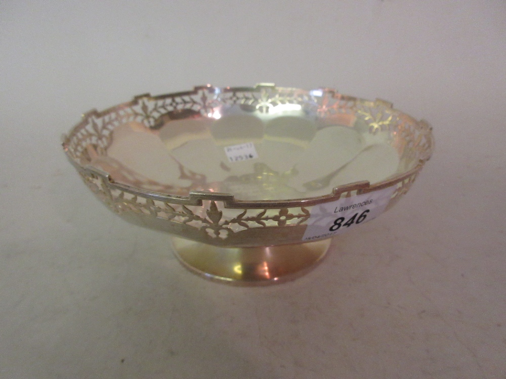 Birmingham silver circular pedestal presentation dish with pierced rim inscribed Manchester