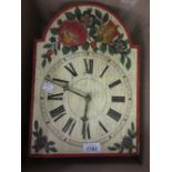 20th Century German shield clock with painted dial having Roman numerals with weight and pendulum