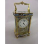 19th Century French gilt brass and champleve enamel carriage clock,