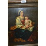 19th Century oil on canvas, portrait of the Madonna and child, 16ins x 13ins,