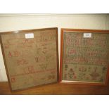 19th Century alphabet and pictorial sampler by Mary Nichol,