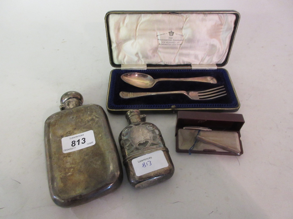 Two silver hip flasks,