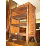 20th Century mahogany four shelf open bookcase with chip carved decoration on splay supports