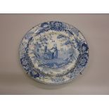19th Century Copeland and Garrett circular blue transfer printed tureen stand decorated with a maid