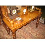 Victorian oak window seat with bobbin turned hand rails and supports