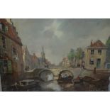 Two unframed oils on panel, boatmen on a Dutch canal, indistinctly signed,