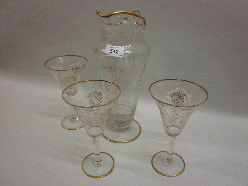 19th Century decanter and three matching glasses