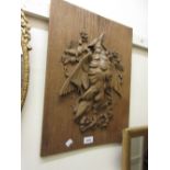 Rectangular carved oak panel depicting game