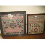 19th Century woolwork alphabet and pictorial sampler by Harriet Harding, dated 1883,