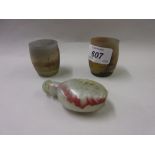 Pair of miniature painted glass beakers, signed Peynaun,