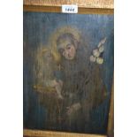 Antique gilt framed oil on panel, portrait of a saint with the infant Christ, 13.5ins x 9.
