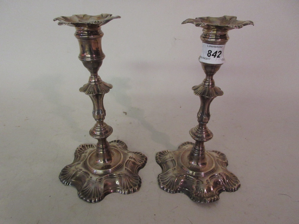 Pair George II cast silver baluster form candlesticks with engraved family crest, London 1751, - Image 2 of 2