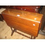 Edwardian mahogany rectangular drop-leaf Sutherland table on turned supports