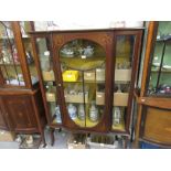 Edwardian mahogany display cabinet with painted marquetry decoration,