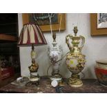 Armorial decorated two handled lamp base (a/f),