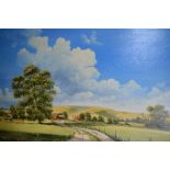 Sheila Turner, oil on canvas, summer landscape, entitled ' South Downs, 1990 ', 20ins x 30ins,