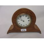 Edwardian mahogany and inlaid mantel clock with enamel dial,