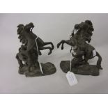 Pair of small spelter Marli horse groups