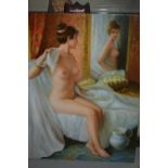 20th Century oil on canvas board, nude study, 16ins x 12ins,