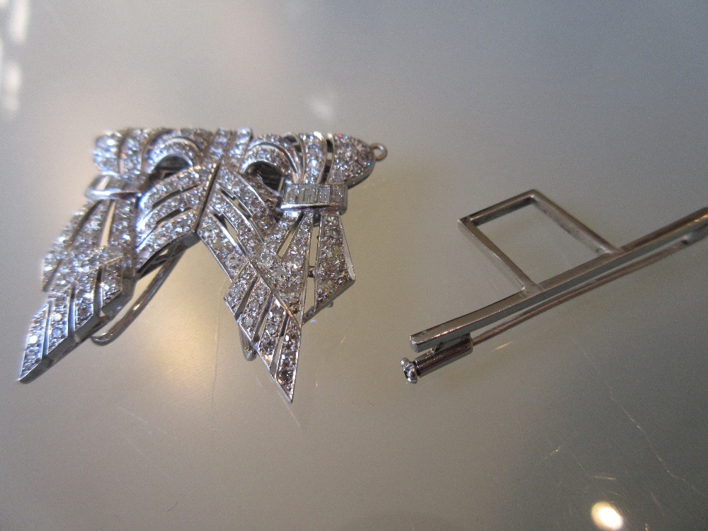 Art Deco platinum double clip brooch set with approximately one hundred and thirty round, - Image 2 of 2