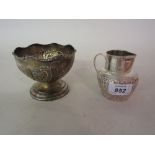 Small Victorian Sheffield silver cream jug and a small Birmingham silver rose bowl