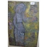 Russian school mixed media on paper, abstract study of a figure in a landscape,