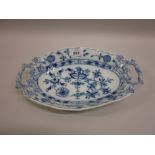 19th Century Meissen oval porcelain two handled dish decorated in blue and white with flowers