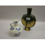 Oriental green glazed moon flask vase with stamped character mark to base and a Delft vase