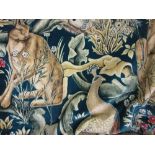 Pair of good quality chenille curtains decorated with a peacock and hare design,